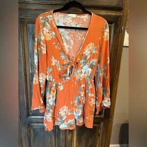 Altar'd State Lola long sleeve floral romper in rust
